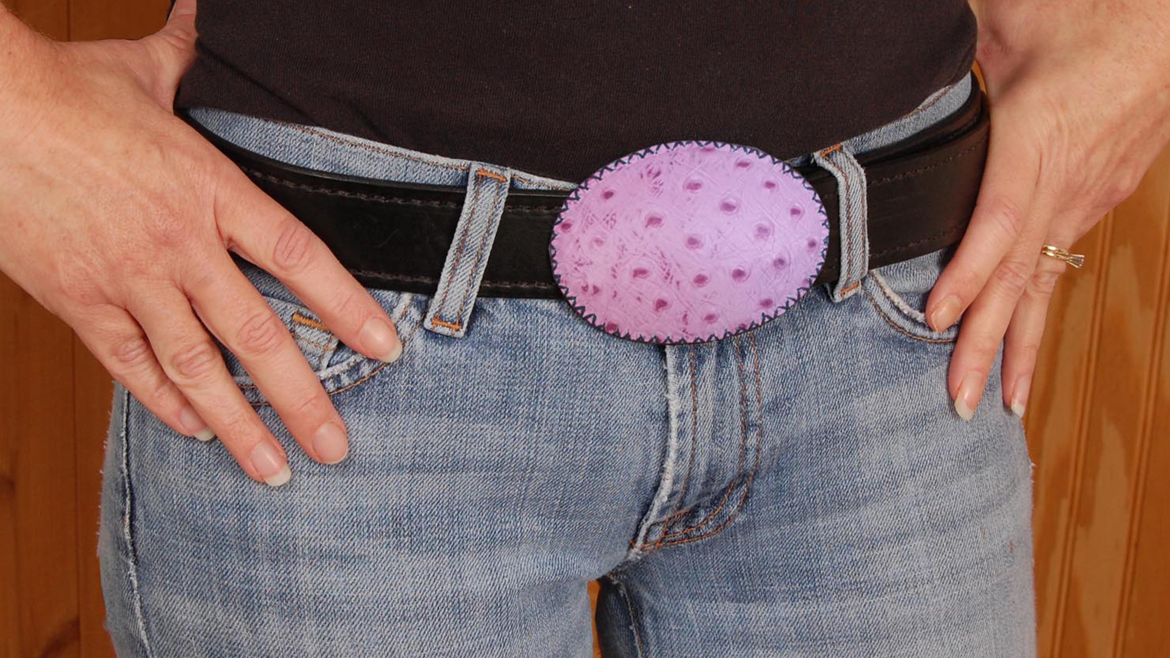 Whitaker Leather Handmade Pink Ostrich Belt Buckle