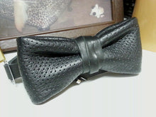 Perforated Black Leather Bow Tie