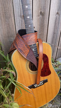 Leather Guitar Strap Western Hand Tooled With Suede Liner Adjustable