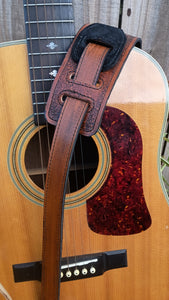 Leather Guitar Strap Western Hand Tooled With Suede Liner Adjustable