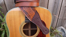 Leather Guitar Strap Western Hand Tooled With Suede Liner Adjustable
