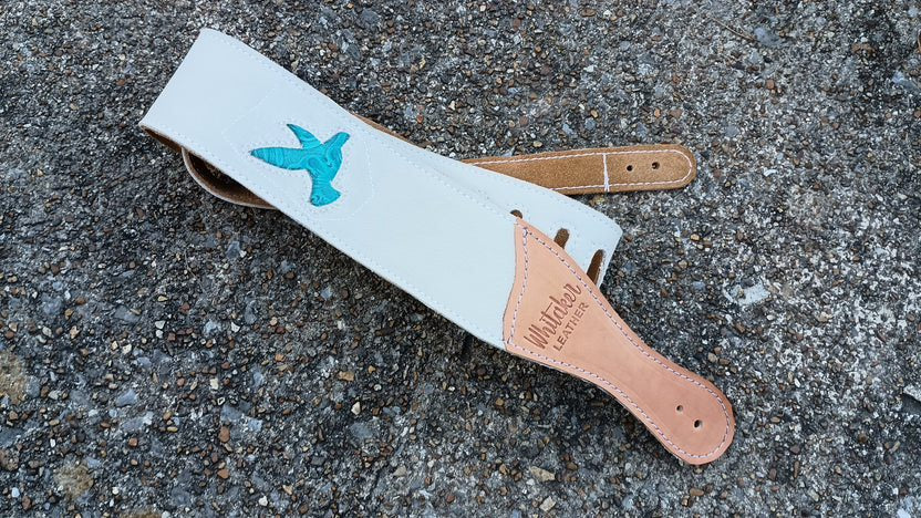 The Layla Bluebird Dove Leather Guitar Strap With Suede Liner