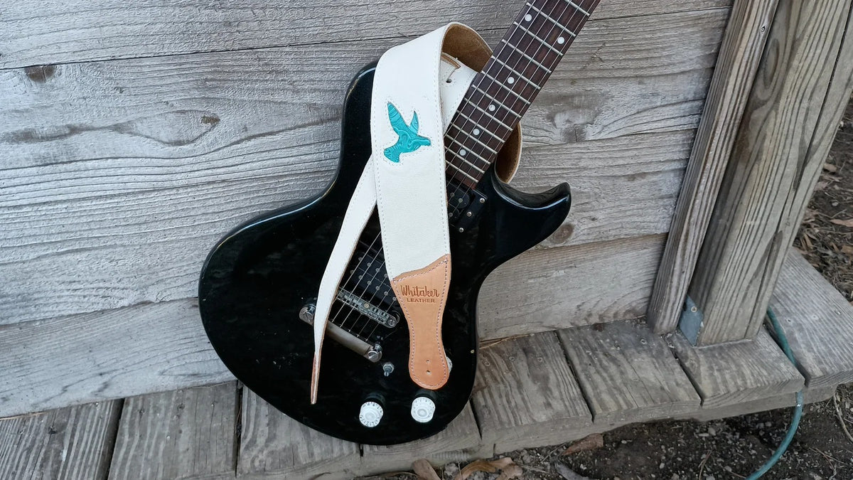 The Layla Bluebird Dove Leather Guitar Strap With Suede Liner