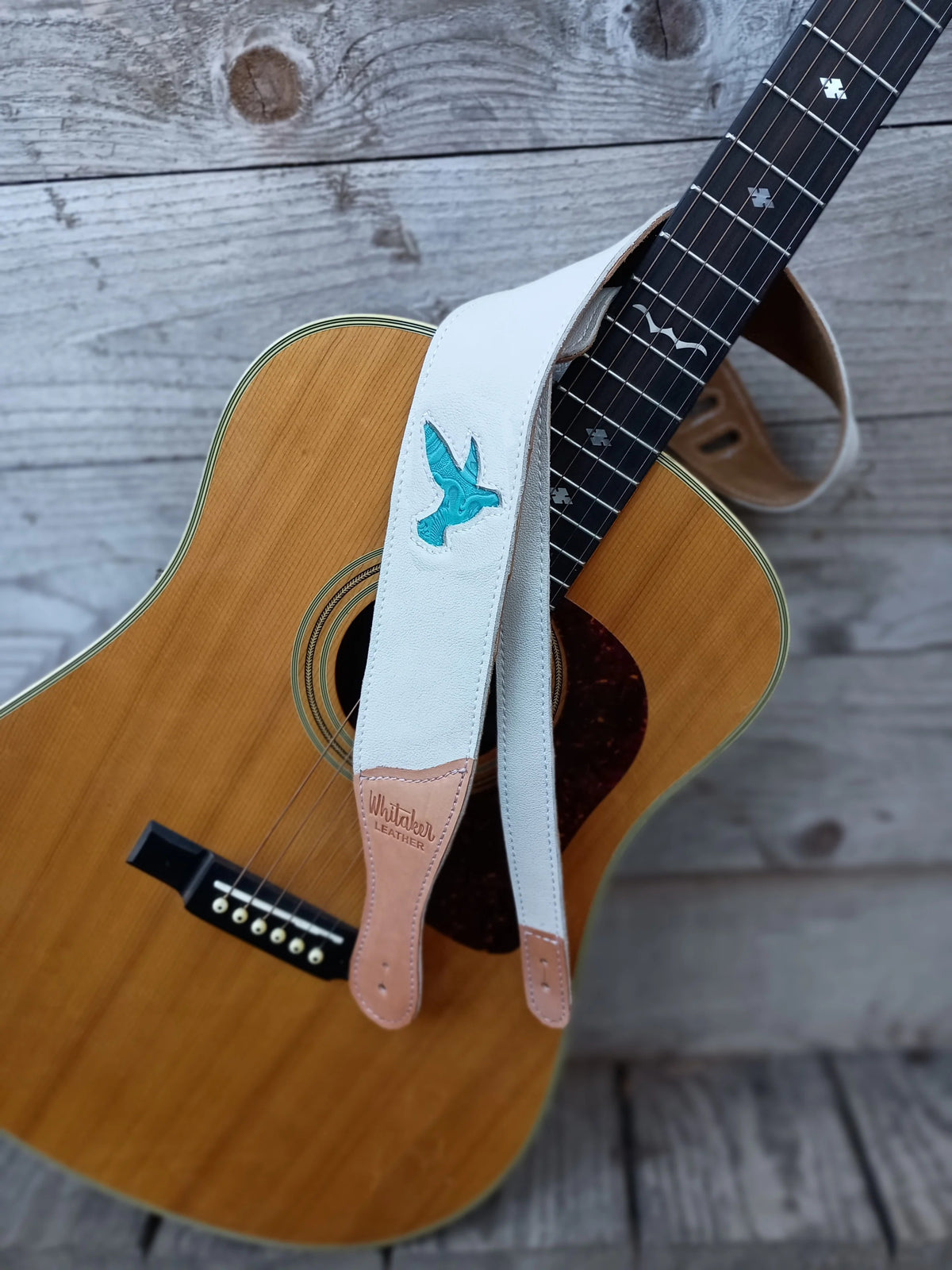 The Layla Bluebird Dove Leather Guitar Strap With Suede Liner