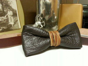 Dark Brown Leather Tied Bow Tie