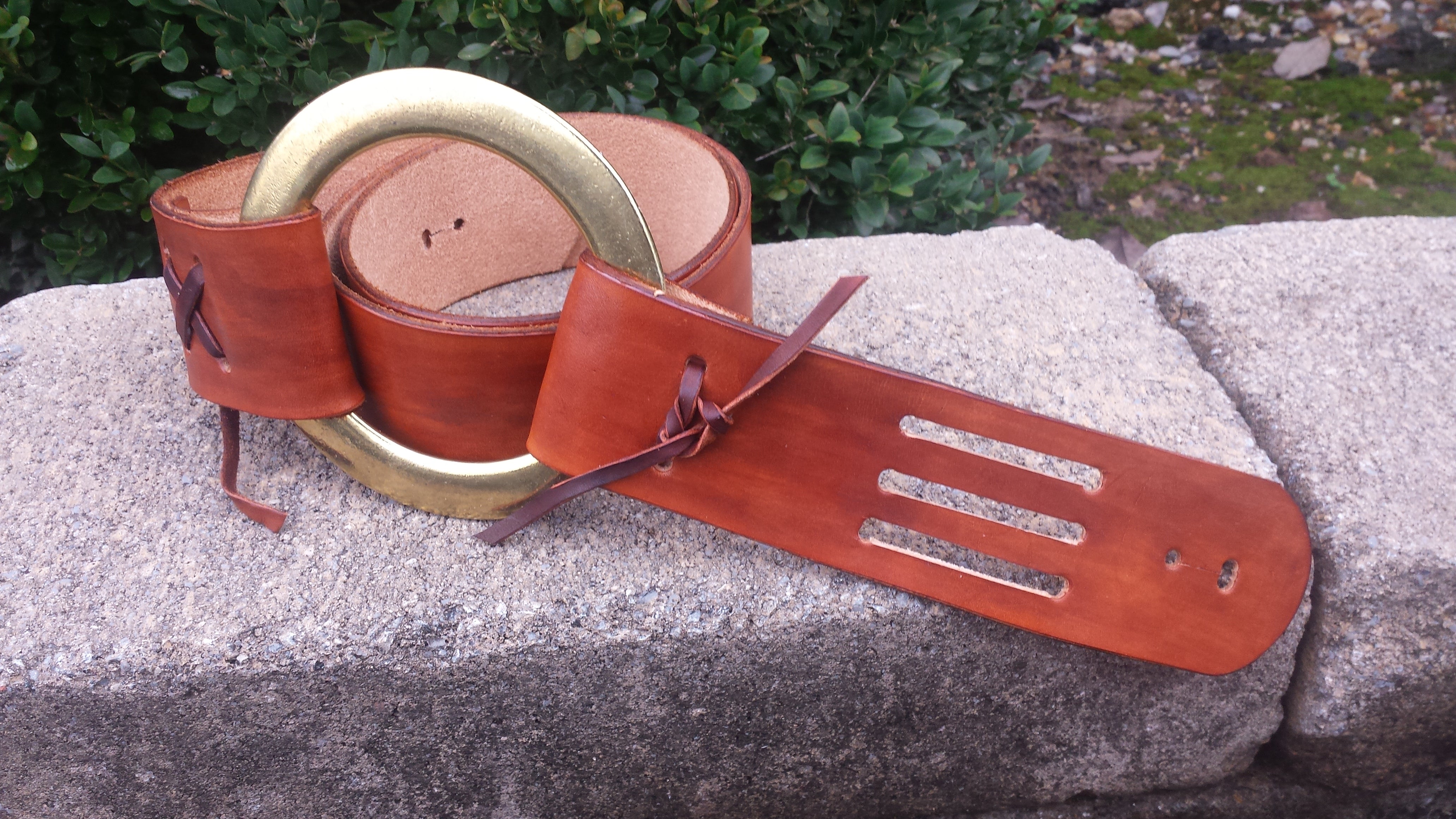 Tribute Leather Brass Ring Guitar Strap in the style of Duane