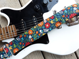 Whitaker Leather Retro Flower Guitar Strap with Leather Ends
