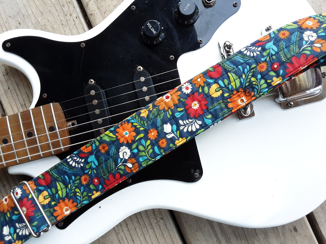 Whitaker Leather Retro Flower Guitar Strap with Leather Ends