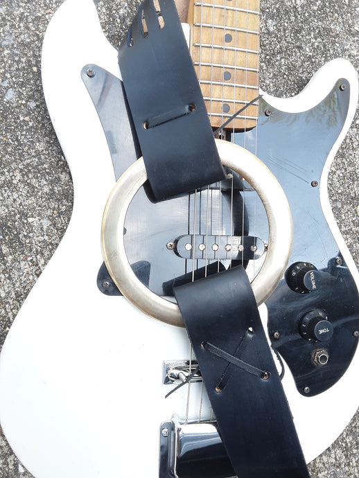 Jet Black Duane Allman Style Tribute Leather Brass Ring Guitar Strap