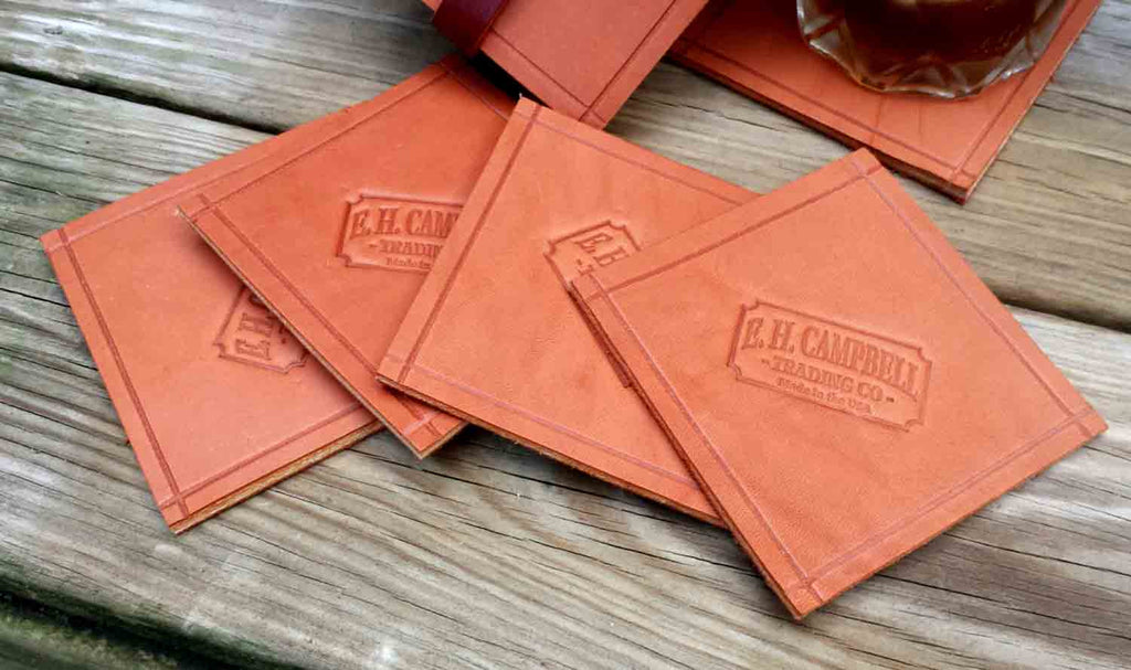 Leather Coasters 4 Piece Set, Made in the USA