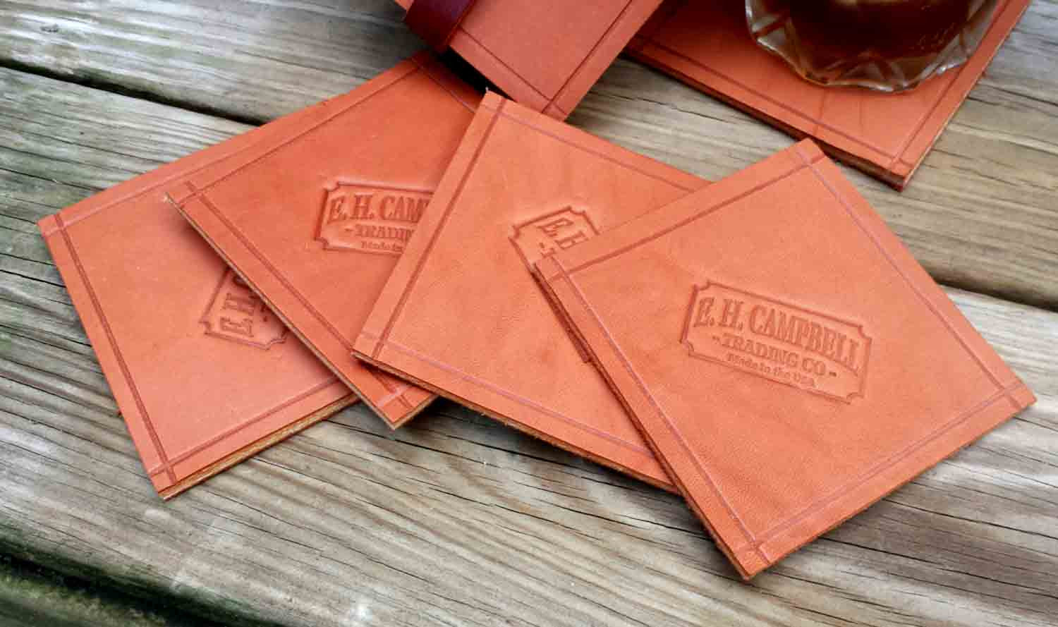 Leather Coasters 4 Piece Set, Made in the USA