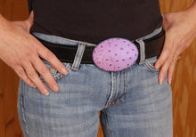 Pink Ostrich Print Leather Covered Belt Buckle Made in the USA perfect Gift for Cowgirl Cowboy