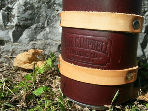 Leather Wrapped Beer Koozie with Buckles