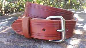Men's Tooled Genuine Cowhide Leather Belt