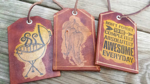 Handmade Leather Luggage Tag Travel Tag with Awesome Insperational Message, Made in the USA - Perfect gift or Christmas Gift