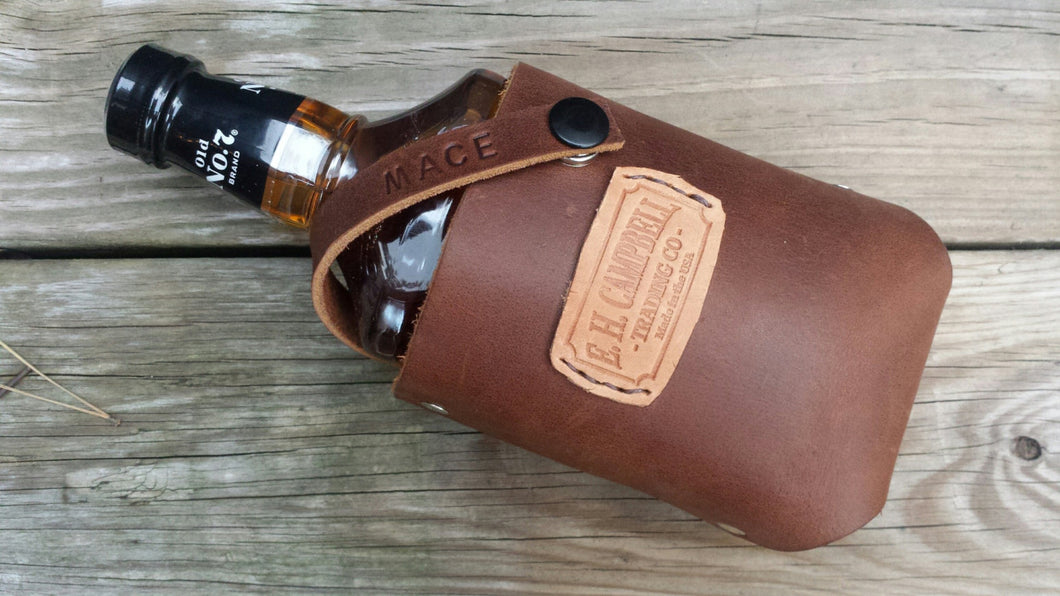 Leather Whiskey Bourbon Holster Holder with Free Personalization Perfect Christmas Gift Father's Day, Tailgating, Handmade in the USA55