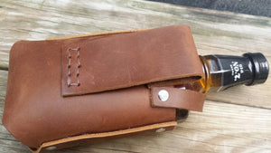 Leather Whiskey Bourbon Holster Holder with Free Personalization Perfect Christmas Gift Father's Day, Tailgating, Handmade in the USA55