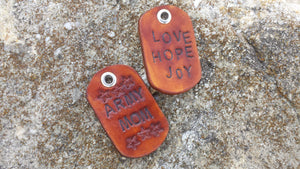 Custom Leather Dog Tag Choose from Ten Messages or Pick your own - Hand cut, hand stamped, hand dyed, perfect gift for Christmas Made in USA