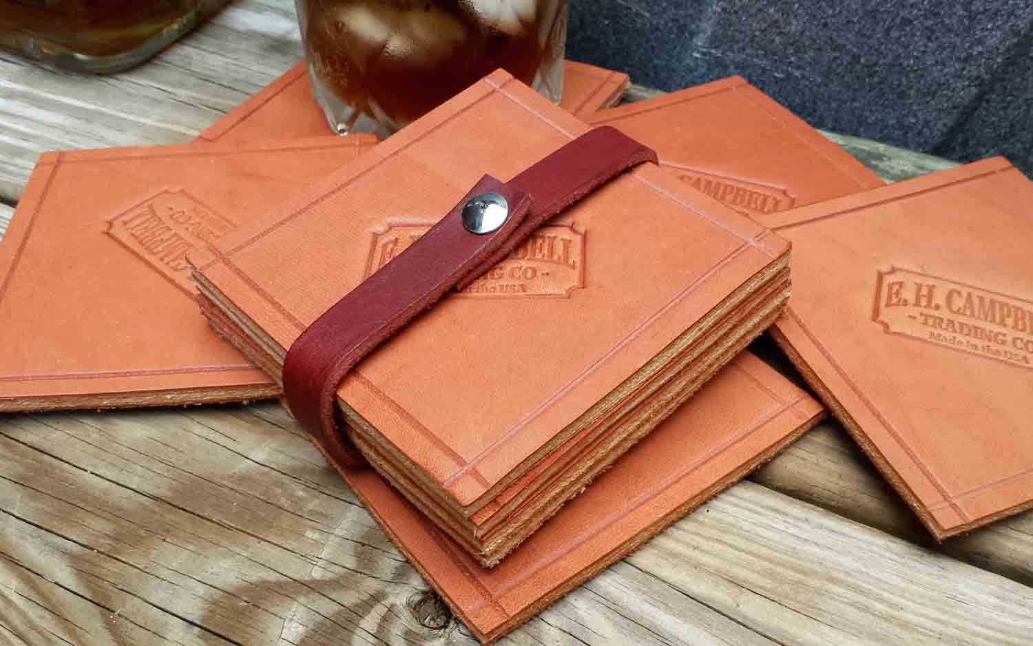 Leather Coasters Personalized Free 4 or 6 Piece Set, Made in the USA! Re-purposed Artisan Leather, Christmas Gift, Father's Day, Groomsmen