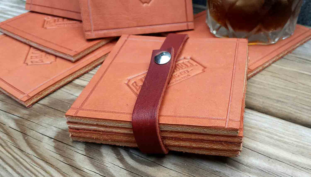 Leather Coasters Personalized Free 4 or 6 Piece Set, Made in the USA! Re-purposed Artisan Leather, Christmas Gift, Father's Day, Groomsmen