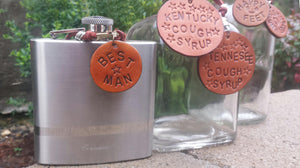 Leather Whiskey, Whisky, Bourbon, Liquor Label Tag Fathers Day Gift, Man Cave, fits bottles, decanters, Kentucky & Tennessee Cough Syrup