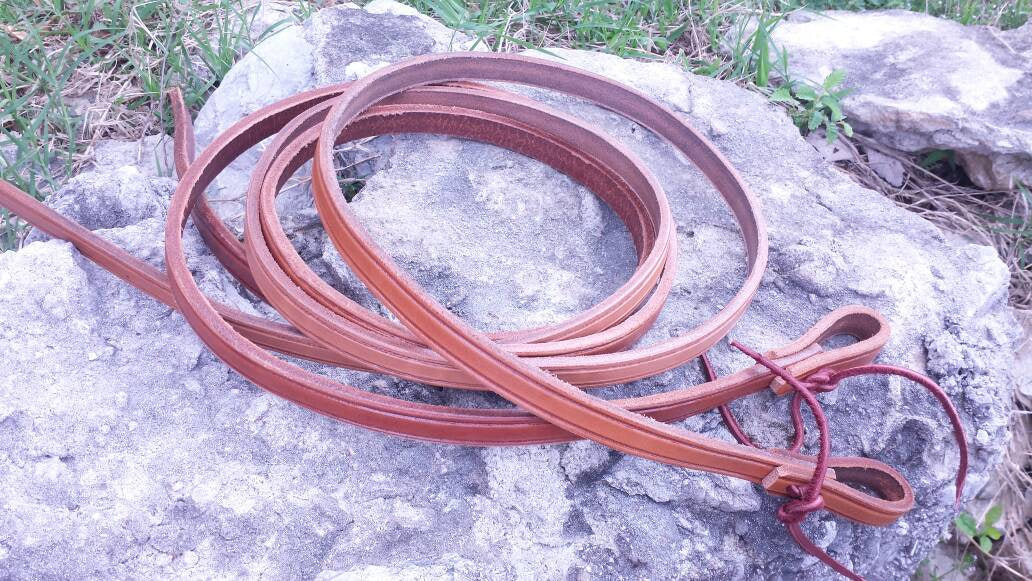 Handmade 6 foot Leather Reins with Latigo Leather Tied Ends.  6' (feet) long Perfect Gift for Equine Lover Horse Back Riding Made in the USA