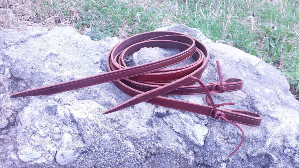 Handmade 6 foot Leather Reins with Latigo Leather Tied Ends.  6' (feet) long Perfect Gift for Equine Lover Horse Back Riding Made in the USA