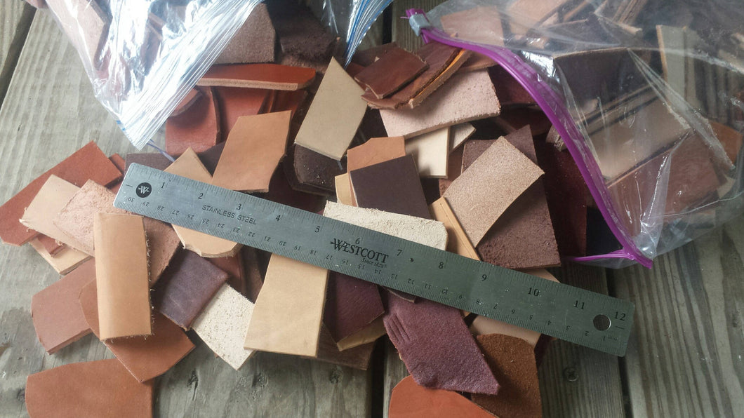 SALE! 2.5 Pounds Scrap Leather Craft pieces, remnants, for crafts, jewelry making, camp, hobbies, leather working, 2.5 to 3 inch Pieces