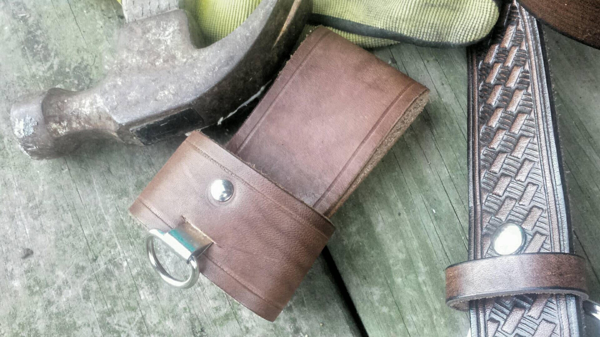 Leather Hammer Holder, Tool Belt with Clip, Riveted, Hand Cut, Christmas Gift, Father's Day, Boyfriend Gift, Made in the USA