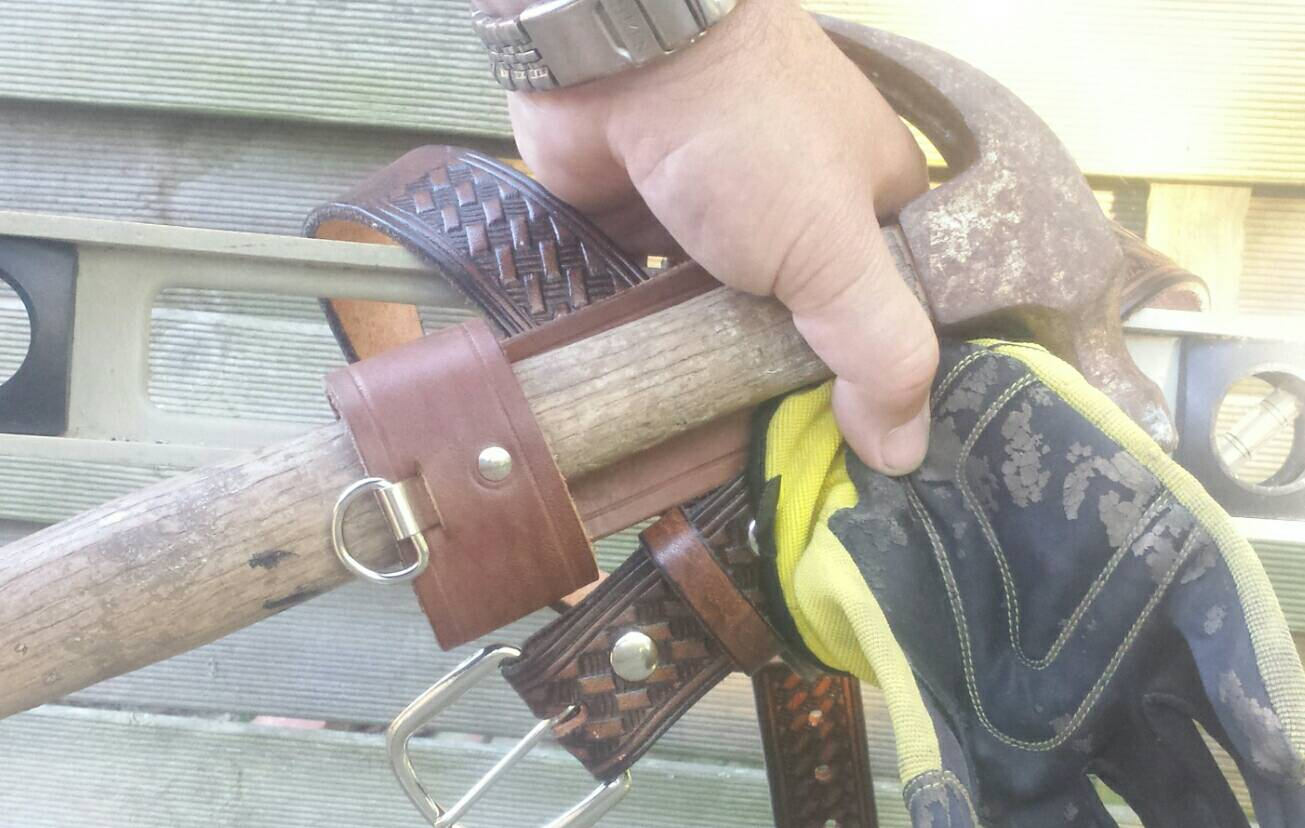 Leather Hammer Holder, Tool Belt with Clip, Riveted, Hand Cut, Christmas Gift, Father's Day, Boyfriend Gift, Made in the USA