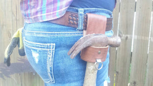 Leather Hammer Holder, Tool Belt with Clip, Riveted, Hand Cut, Christmas Gift, Father's Day, Boyfriend Gift, Made in the USA
