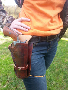 Western Leather Holster with Leg Ties - Colt 45 Peacemaker and Similar Up to 5 inch Barrels Fathers Day Colt 45 Peace Maker Holster
